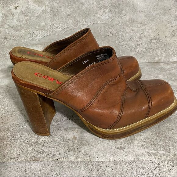 Vintage Candies Block Heel Mule Leather Brown 6.5 Patchwork Y2K CottageCore - Picture 8 of 9